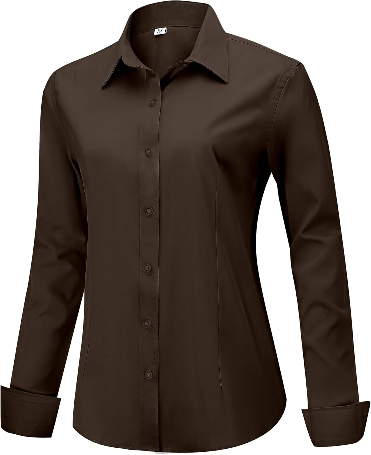Soft Wrinkle-Free Women's Button Down Dress Shirts Solid Long Sleeve Work Blouses Fit Stretch Casual Tops XXS-4XL