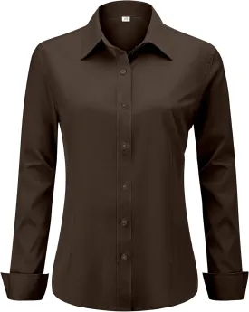 Soft Wrinkle-Free Women's Button Down Dress Shirts Solid Long Sleeve Work Blouses Fit Stretch Casual Tops XXS-4XL