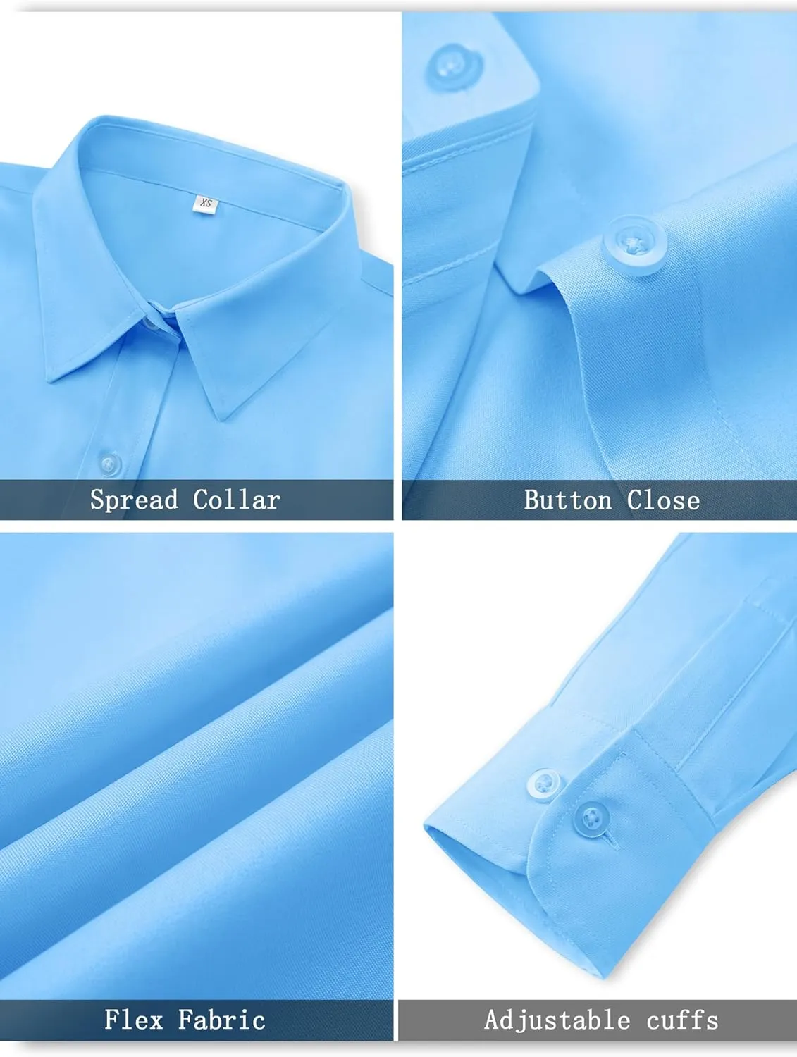 Soft Wrinkle-Free Women's Button Down Dress Shirts Solid Long Sleeve Work Blouses Fit Stretch Casual Tops XXS-4XL