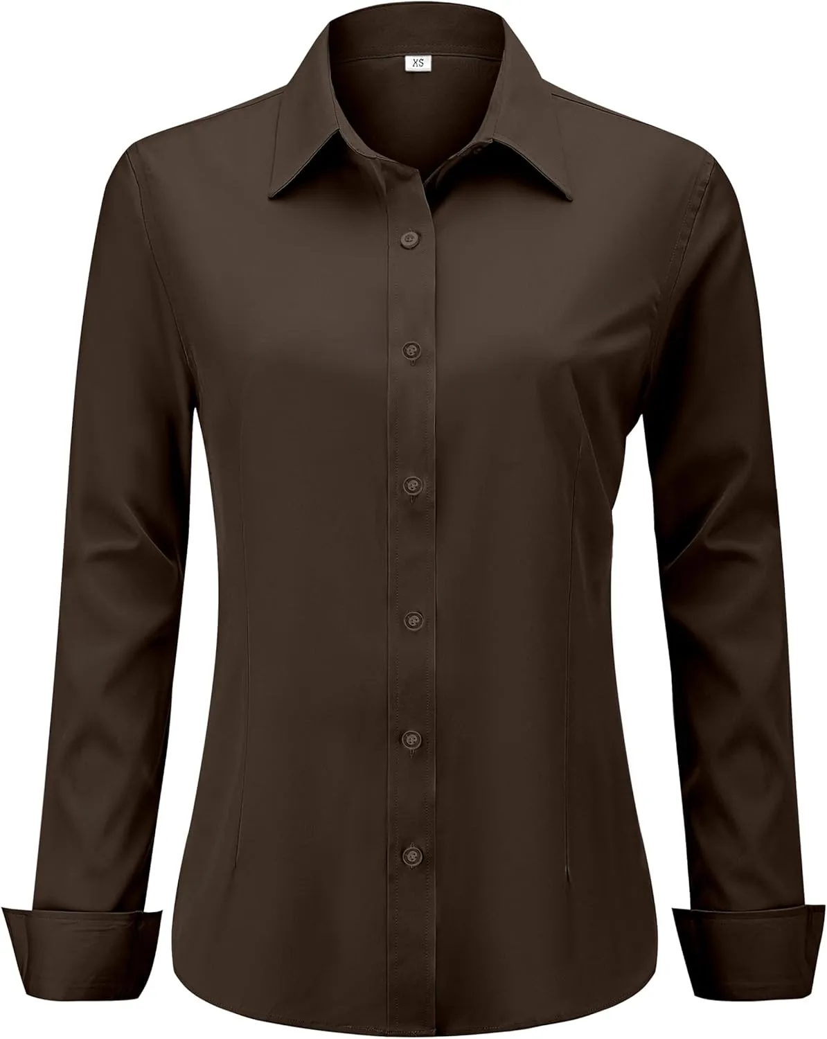 Soft Wrinkle-Free Women's Button Down Dress Shirts Solid Long Sleeve Work Blouses Fit Stretch Casual Tops XXS-4XL