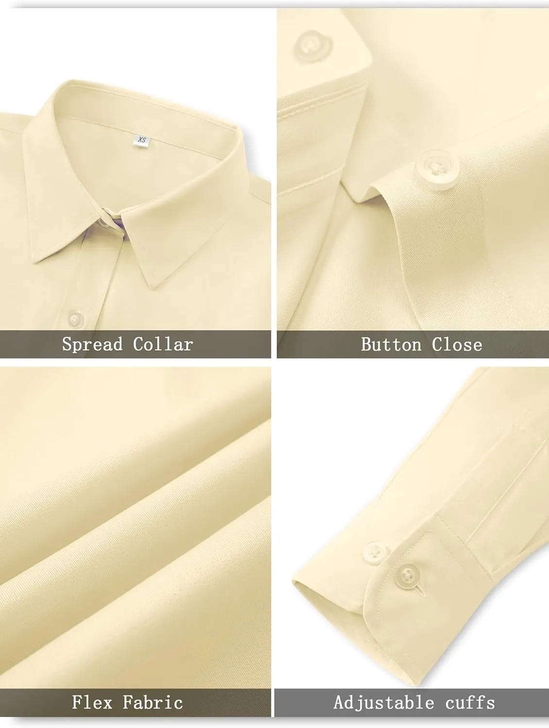 Soft Wrinkle-Free Women's Button Down Dress Shirts Solid Long Sleeve Work Blouses Fit Stretch Casual Tops XXS-4XL