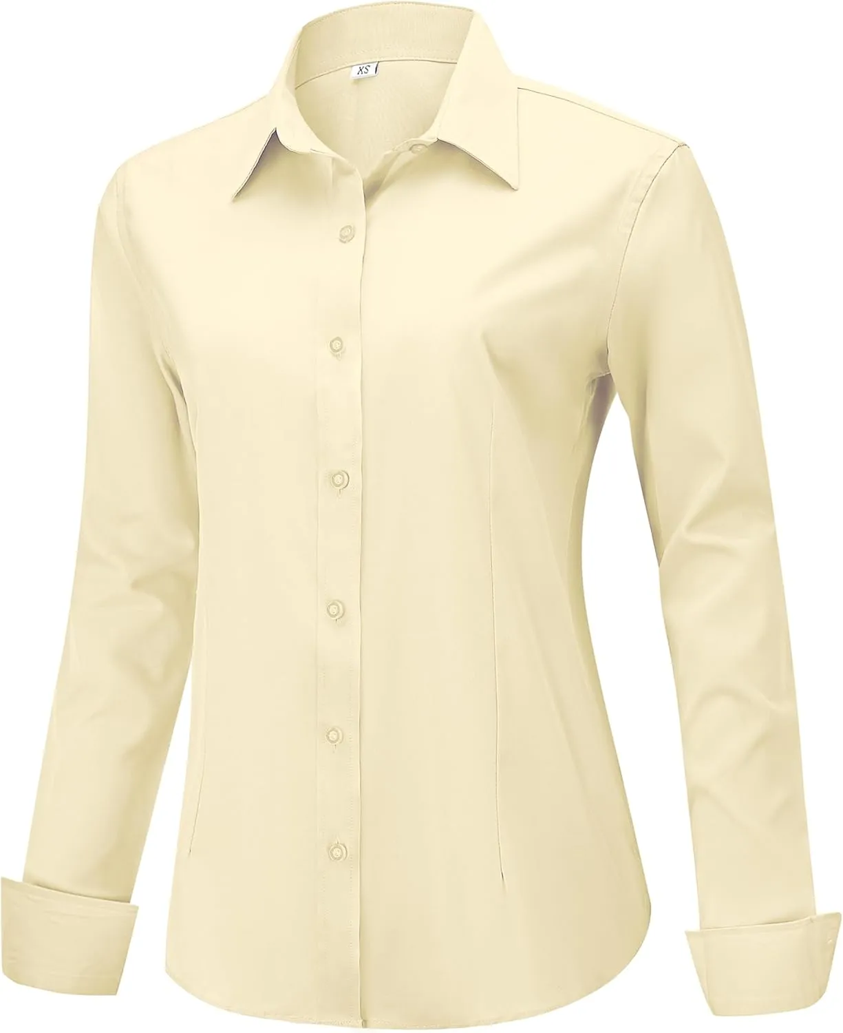 Soft Wrinkle-Free Women's Button Down Dress Shirts Solid Long Sleeve Work Blouses Fit Stretch Casual Tops XXS-4XL