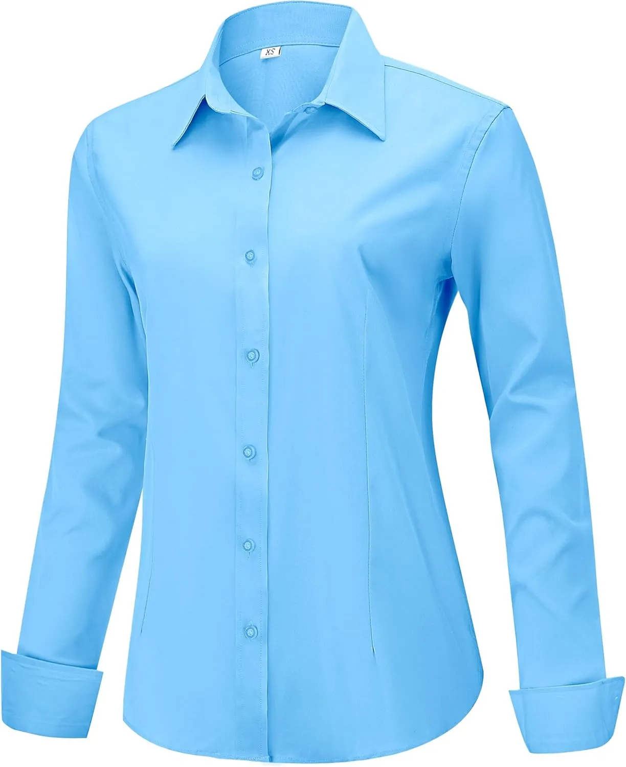 Soft Wrinkle-Free Women's Button Down Dress Shirts Solid Long Sleeve Work Blouses Fit Stretch Casual Tops XXS-4XL