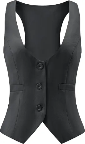 V VOCNI Suit Vest for Women Waistcoat Vintage Steampunk Dressy Casual Racerback Vest Jacket