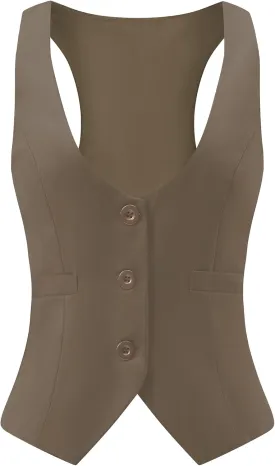 V VOCNI Suit Vest for Women Waistcoat Vintage Steampunk Dressy Casual Racerback Vest Jacket