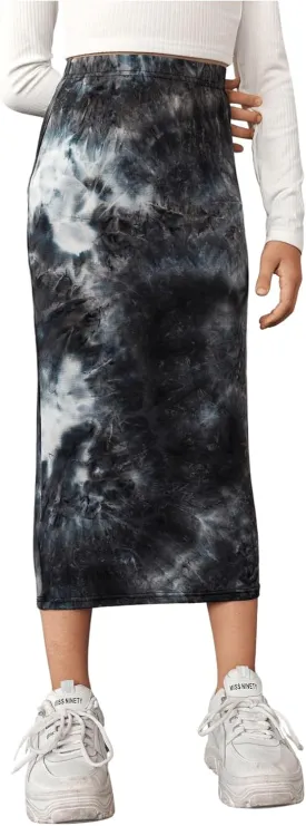Verdusa Girl's Tie Dye Bodycon Skirts Casual High Waisted Midi Skirts