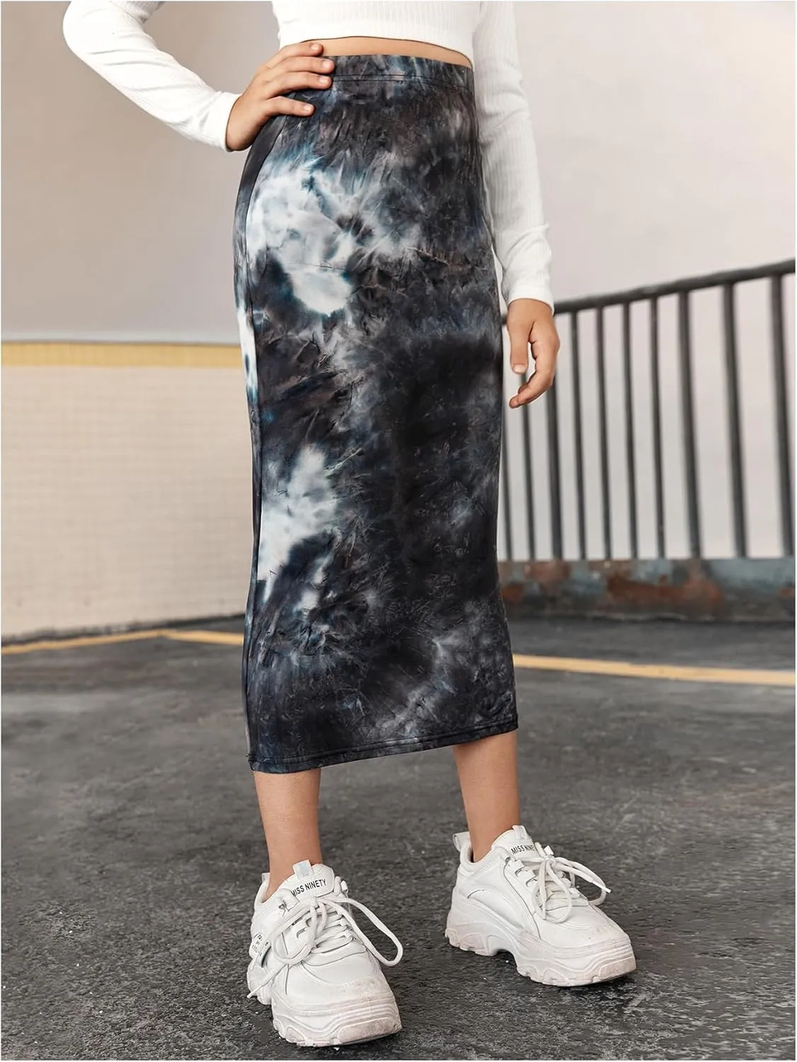 Verdusa Girl's Tie Dye Bodycon Skirts Casual High Waisted Midi Skirts