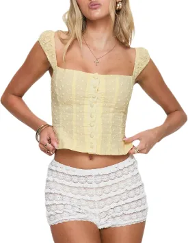 Women Y2k Sleeveless Crop Top Square Neck Ruffle Sleeveless Eyelet Slim Fit Ruched Vest Solid Basic Tees