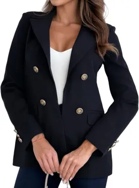 Womens Casual Blazer Jacket Double Breasted Long Sleeve Work Office Blazer Lapel Open Front Jacket Coat for Women
