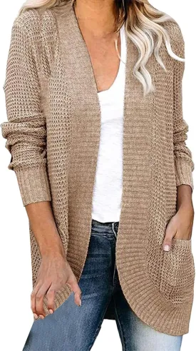 Womens Casual Lightweight Long Sleeve Cardigan Flowy Soft Open Front Knit Sweaters 2023 Fall Winter Waffle Knit Cardigan