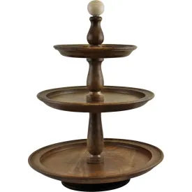 Wooden Cake Stand - Country Cottage - 3 Tier Mango Wood Afternoon Tea Stand