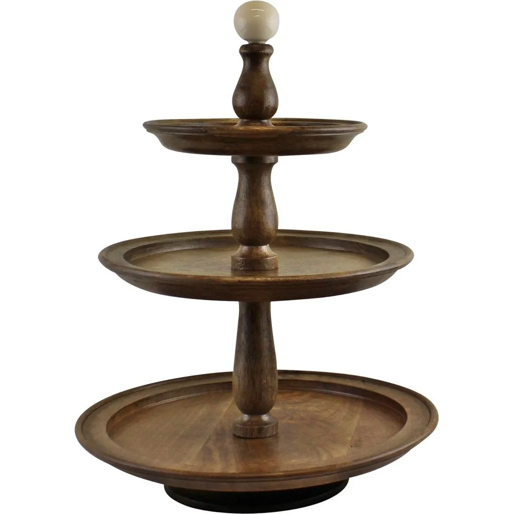 Wooden Cake Stand - Country Cottage - 3 Tier Mango Wood Afternoon Tea Stand