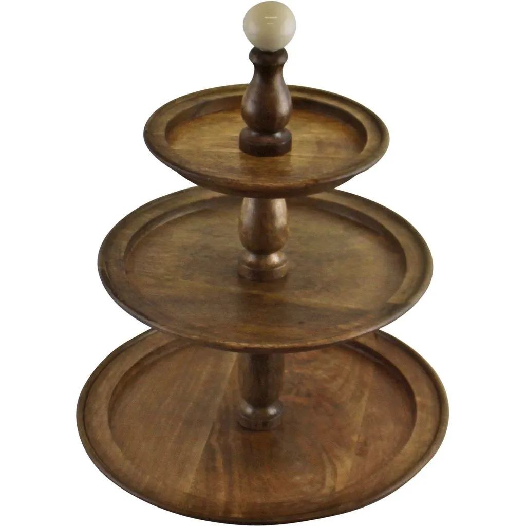 Wooden Cake Stand - Country Cottage - 3 Tier Mango Wood Afternoon Tea Stand